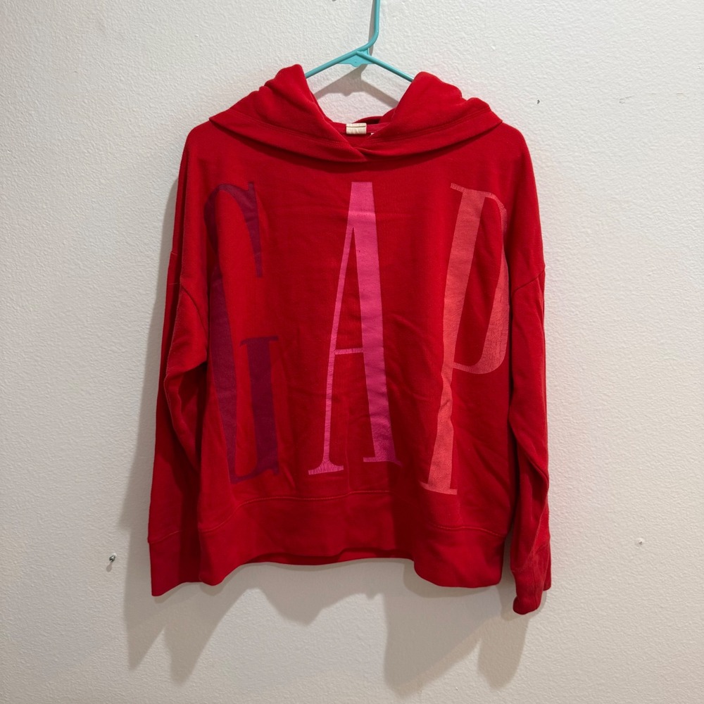 Gap Womens Red Oversized Logo Pullover Hoodie Sweatshirt Small Relaxed Fit